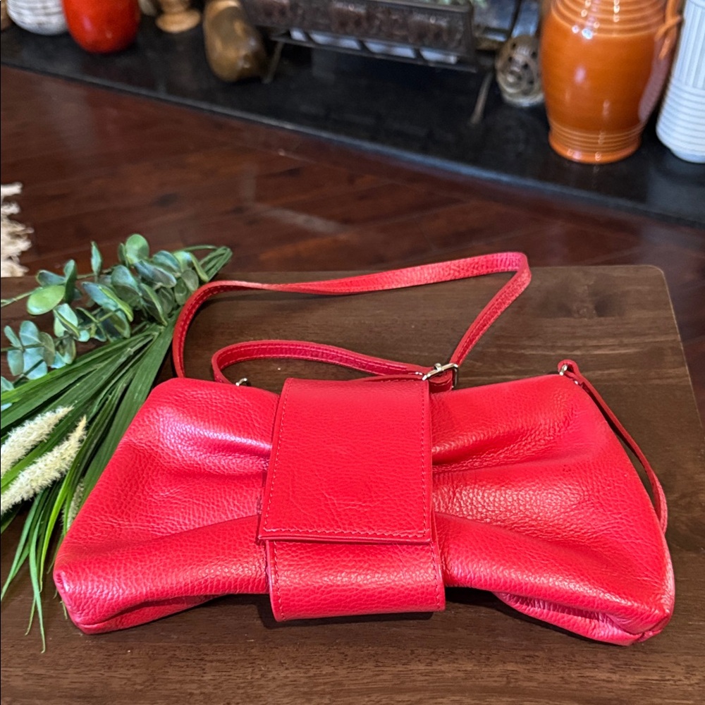 Uno Alla Volta Red Pebbled Italian Leather Crossbody Purse